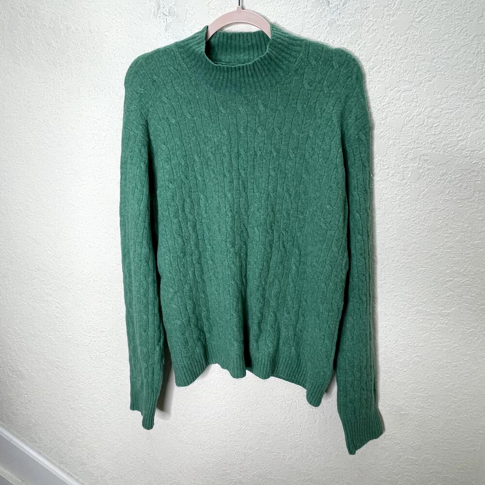 J Crew Womens XL Extra Soft Cable Knit Mock Neck Sweater Green Wool Blend BU741